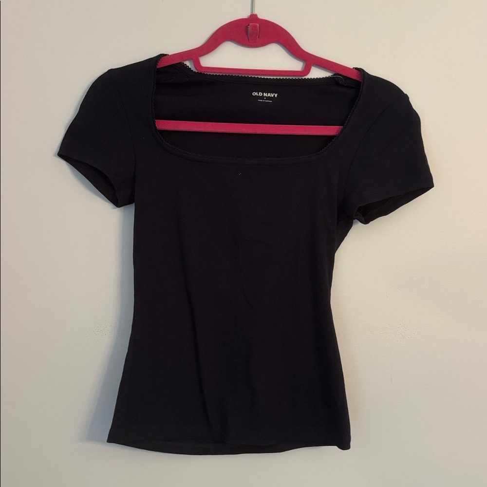 Old Navy Navy Ribbed Tank with Scalloped Edge